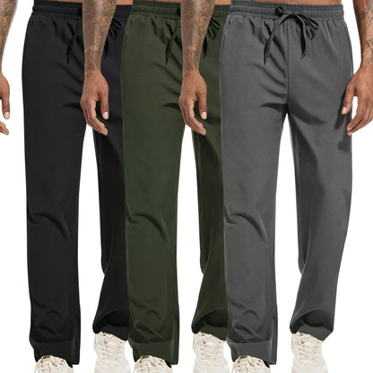Pantaloni sportivi da uomo a tinta unita, 3 pezzi, con coulisse, casual, comodi, larghi, per attività all'aperto, in tessuto per esterni