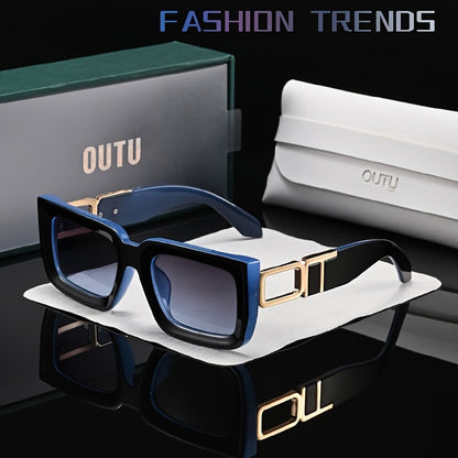 OUTU Retro Casual Stile Vintage Quadrato Occhiali da Uomo con Tempie Scolpite in Metallo, Adatti per Varie Occasioni.