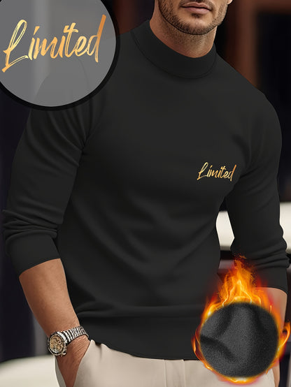 Maglietta termica a maniche lunghe e girocollo per uomo - Stampa geometrica, elastica e calda, design sportivo casual per l'autunno/inverno, bianca con lettere dorate, perfetta per sovrapporre o come outfit standalone, abbigliamento invernale | Maniche lu