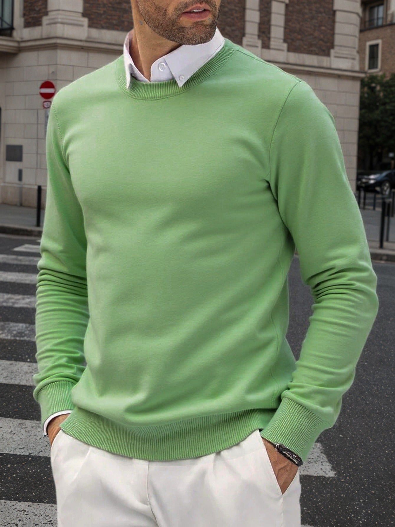 Maglione a maglia stretch slim fit per uomo - Pullover caldo slim fit per autunno e inverno, maglieria casual a collo tondo con coste, colore solido, 440 g/m², perfetto per il Ringraziamento