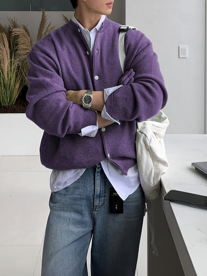 Maglione Cardigan Casual da Uomo - Tinta Unita con Maniche Lunghe e Bottoni, Pullover a Collo Rotondo Regular Fit per Autunno Inverno, Pezzo Versatile da Indossare sopra Jeans & Pantaloni Eleganti, Tessuto Confortevole