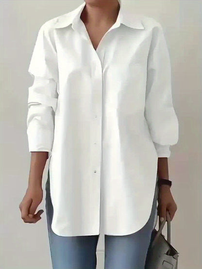 Women'S Elegant Solid Color Button-Up Shirt with Long Sleeves - Red, Casual Style, Perfect for Spring/Summer, Casual Attire|Elegant Buttonup|Long Sleeve Shirt