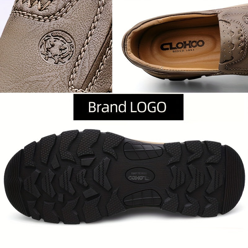 Scarpe da uomo in pelle di mucca divisa CLOHOO, comode scarpe mocassino slip-on con suola in gomma antiscivolo per camminare, calzature da uomo