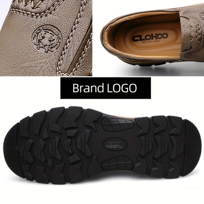 Scarpe da uomo in pelle di mucca divisa CLOHOO, comode scarpe mocassino slip-on con suola in gomma antiscivolo per camminare, calzature da uomo