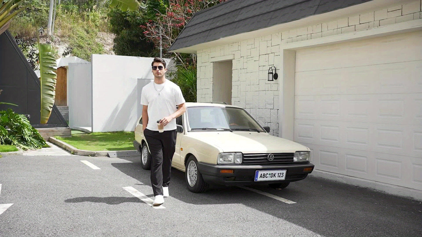 Pantaloni da lavoro casual da uomo a gamba dritta - Poliestere leggero, vita con coulisse, stile primavera/estate, opzioni bianco e blu navy, abbigliamento da lavoro casual | Pantaloni a gamba dritta | Tessuto in poliestere