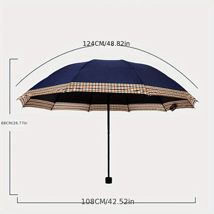 Ombrello pieghevole grande con 10 stecche, ombrello extra-large a tre pieghe per due persone, motivo britannico business, elegante e alla moda per uomini e donne