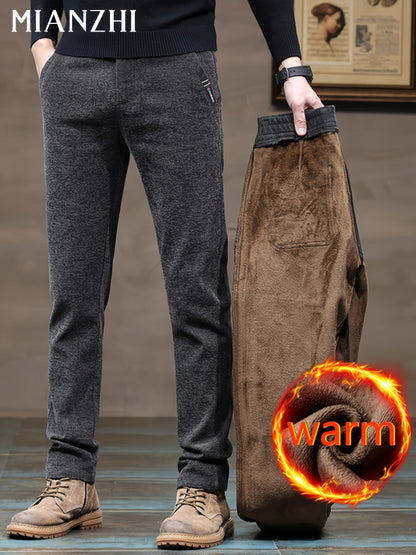 MIANZHI Pantaloni Invernali Uomo con Fodera in Peluche - Caldi e Spessori, Vita Media Cinturati per Look Casual o Formale Lavabili a Macchina Durevolissimi Ideali come Regalo (Pantalone da Lavoro Elastico alla Caviglia) Khaki di Alta Qualità Perfetti anch