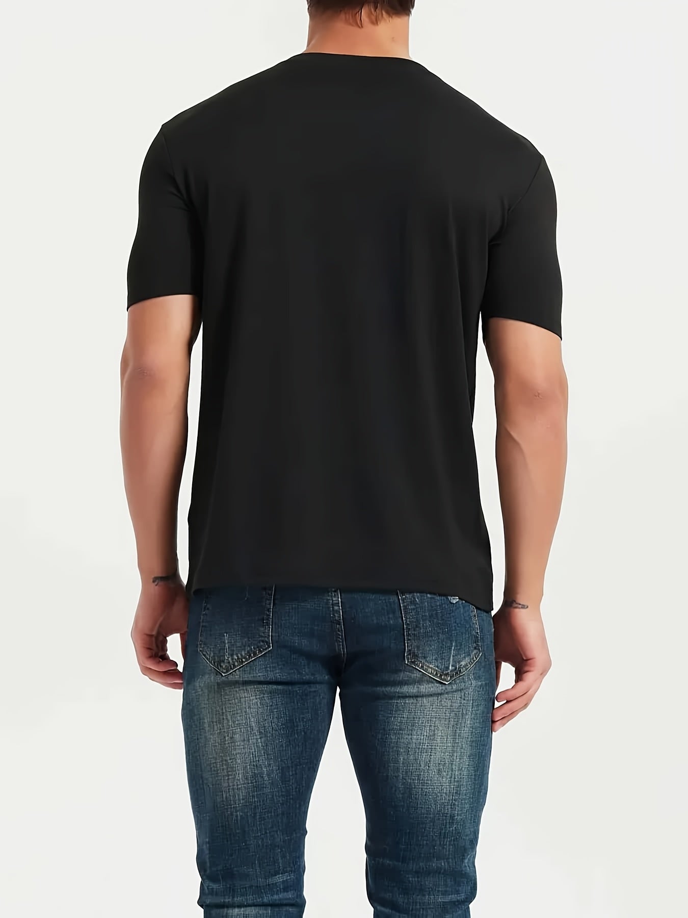 Magliette a maniche corte con scollo a V in tinta unita per uomo, 3 pezzi, essenziali estivi |, tinta unita, poliestere ad asciugatura rapida, perfette per corsa all'aperto e allenamenti, lavabili in lavatrice