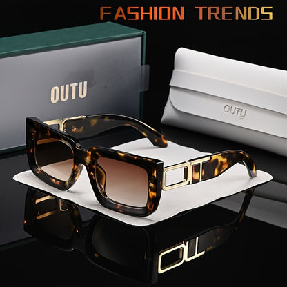 OUTU Retro Casual Stile Vintage Quadrato Occhiali da Uomo con Tempie Scolpite in Metallo, Adatti per Varie Occasioni.