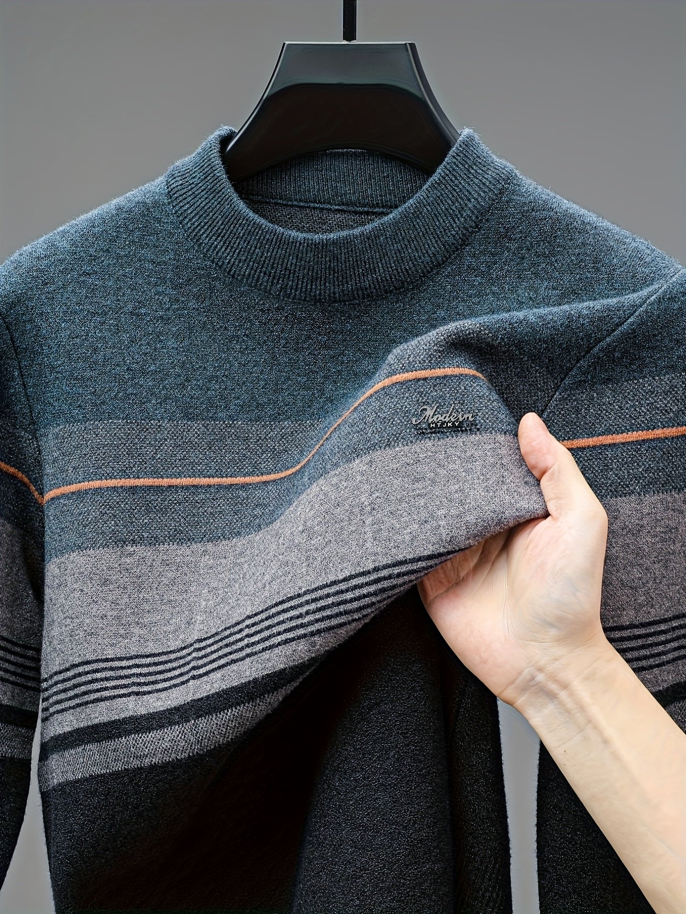 Maglione a maniche lunghe da uomo in maglia - Morbido pullover elasticizzato con strisce marroni/orizzontali, maglione invernale a girocollo per outfit di tutti i giorni e formali, regalo ideale per la festa del papà, marito, fidanzato - Abbigliamento aut