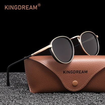 Uomo+ Heritage- Occhiali da Uomo alla Moda - Montatura Rotonda a Cerchio con Accenti Metallici Dorati, Lenti Non pz, Chiusura Magnetica e Stile Vintage per