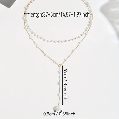 1pezzo Collier Elegante a Doppio Strato con Perle Finte e Fiocchi - Stile Vintage, Lega di Zinco, Conteggio di Perline Regolabile per Indossare Ogni Giorno e in Occasione, Accessorio per Tutte le Stagioni