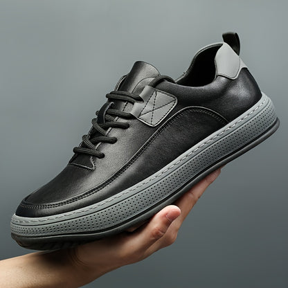 Scarpe da ginnastica casual in vera pelle da uomo, stile sportivo preppy, tinta unita, per tutte le stagioni, con lacci, punta tonda, suola in gomma, soletta sintetica, per escursioni, attività all'aperto, abbigliamento quotidiano e casual.