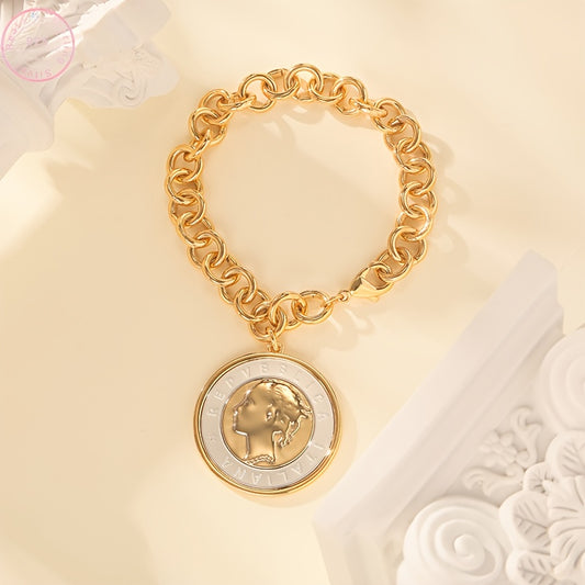 Un bracciale in argento sterling per donna, con bracciale a catena con moneta lira in alfabeto goffrato, bracciale a catena, bracciale con ciondolo, un regalo per la nipote, regalo di San Valentino, regalo di compleanno, abbinamento gioielli matrimonio, c