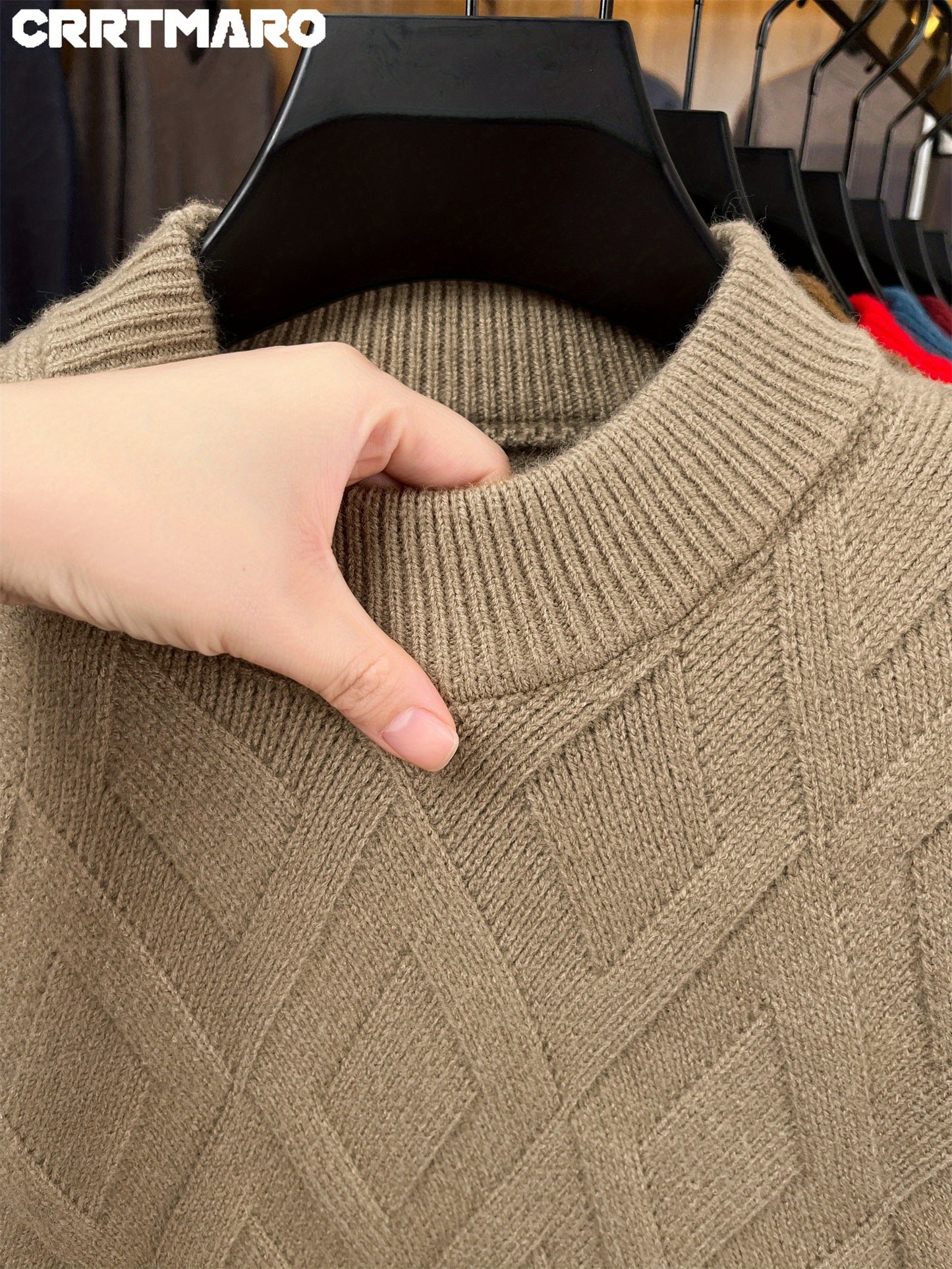 Maglione termico da uomo CARTMARO - Maglione invernale pesante con scollo rotondo, strato base spesso per il freddo per abiti formali e quotidiani - Marrone/rosso scuro - Maglione facile da curare per ufficio, feste, abbigliamento casual - Abbigliamento a