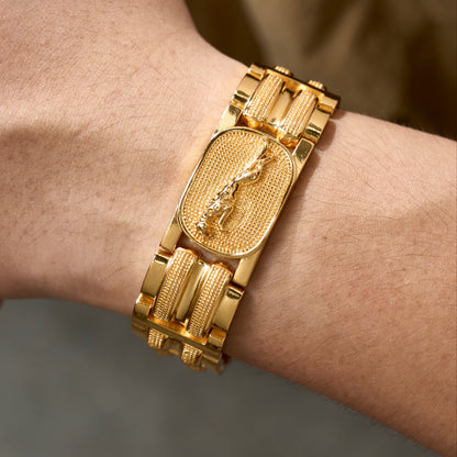 1pz Braccialetto da Polso Stile Vintage Placcato Oro con Leopardo per Uomo e Donna, Design di Lusso Adatto all'Uso Quotidiano - Il Miglior Regalo per San Valentino o la Festa del Papà