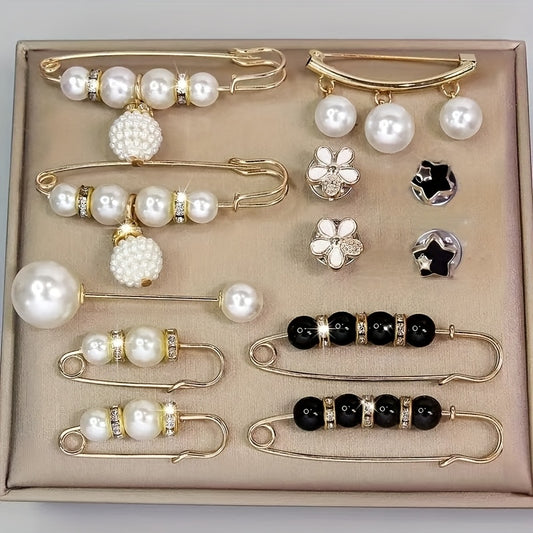 12pcs Elegant Brooch Pins Set- Plastic& Acrylic, Irregular Shape, Elegant Style- Versatile Fashion Accessories for Dress, Waistband, Hat& Shawl
