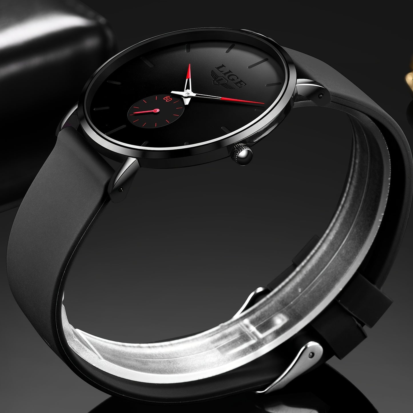 LIGE Orologio da Uomo di Lusso Sportivo Quartz - Ultra Sottile, IP68, Nero con Accenti in Tonalità Dorata, Design Semplice per Indumenti Casual e Formali, Orologio per Tutti i Giorni, Orologio Elegante