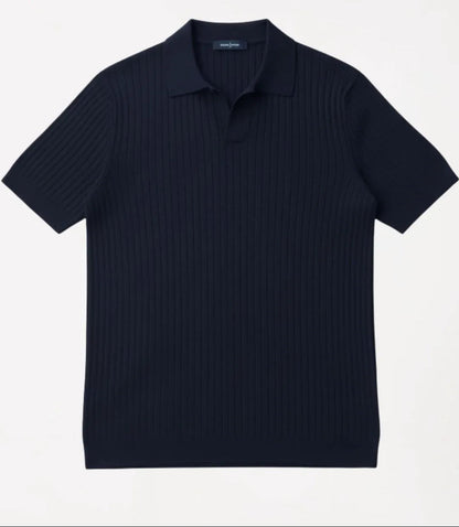 Men’s Navy Ribbed Knit Polo