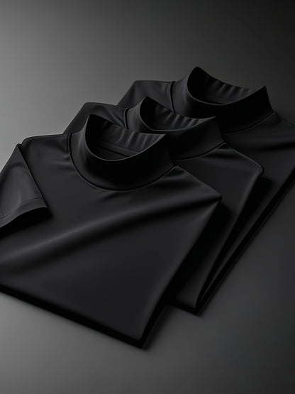 3pezzo Magliette Casual da Uomo a Manica Corta con Collo Alto - Tessuto Morbido, Leggero e Traspirante per la Primavera e l'Estate, Abbigliamento Casual|Stile Casual|Tessuto Elasticizzato