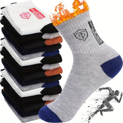 20 paia di calzini sportivi in poliestere per uomo, tessuto tricotato traspirante, motivo alfabetico, calzini caldi e spessi per tutte le stagioni, 100% poliestere