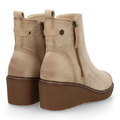 Stivaletto con Zeppa Donna, Design Comodo ed Elegante. Dettagli Cuciti con Chiusura a Cerniera e Linguetta Posteriore. Perfetto per Autunno e Inverno