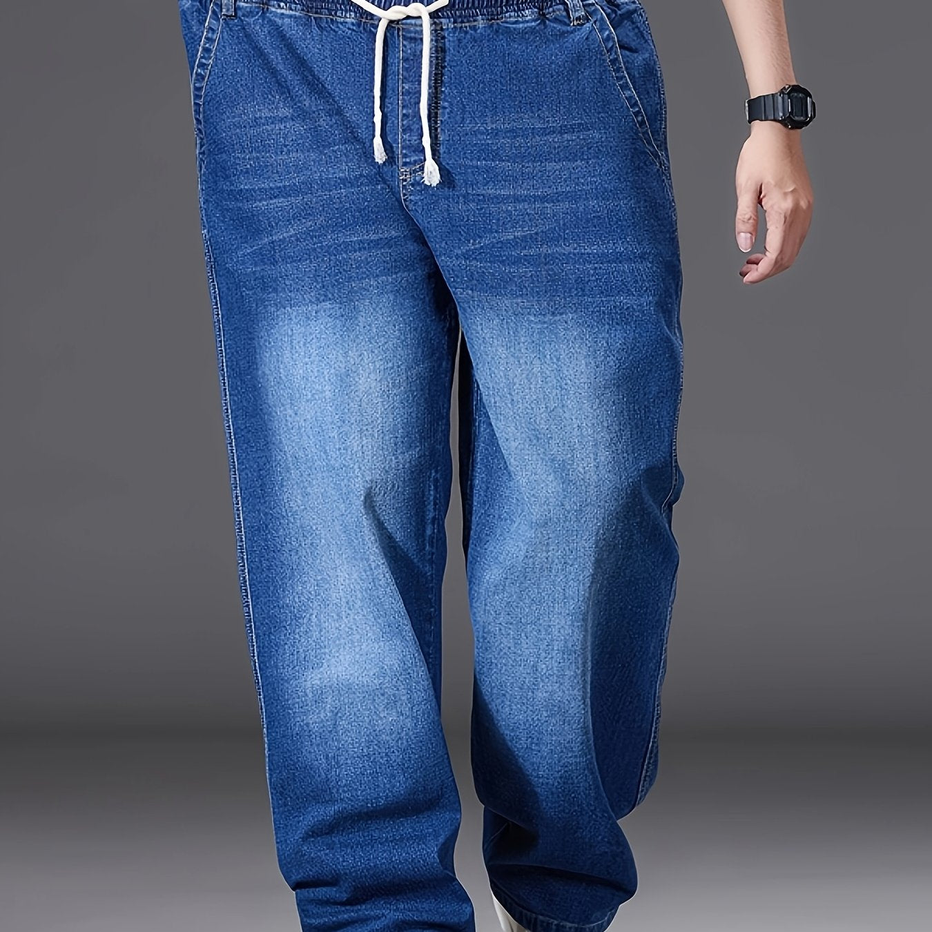 Linea - Jeans azzurri leggeri da uomo, taglia grande, con vita elastica, stile casual, comodi