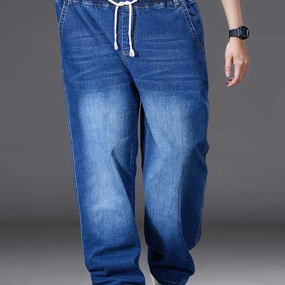 Linea - Jeans azzurri leggeri da uomo, taglia grande, con vita elastica, stile casual, comodi