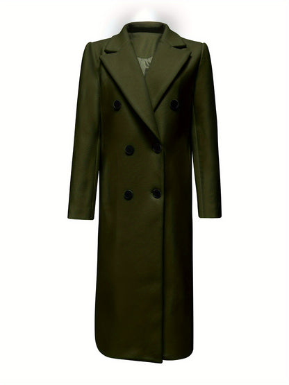 Double Breasted Lapel Overcoat, Elegant Long Sleeve Outwear For Fall & Winter, Women's Clothing