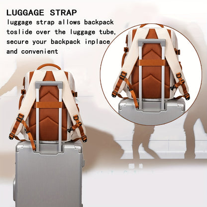 ZAINO DA VIAGGIO PER LAPTOP APPROVATO DALL'AEROPORTO da 39.62 cm con Scomparto per Scarpe e Cinghia per Bagaglio - Zaino Resistente per Affari ed Escursionismo in Beige e Marrone, Scomparti Multipli, Spallacci Regolabili, Solo Lavaggio a Mano, Design Eleg