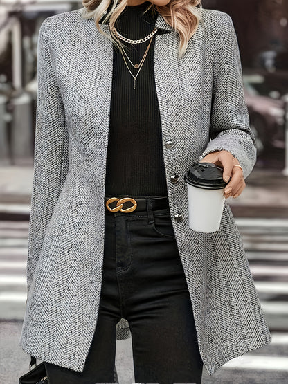 Women's Tweed Coat - Elegant, H-Silhouette Formal & Everyday Outerwear, Long Sleeve Winter Coat for Office, Parties, Casual Outfits - Non-Stretchy Mature Professional Jacket, Office Wear, Tailored Fit, Textured Fabric, Stylish Outerwear