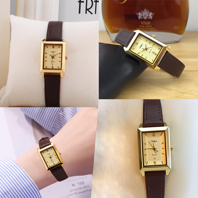Orologio Elegante da Donna - Cassa Dorata con Cinturino Marrone, Movimento al Quarzo con Data, Orologio di Lusso per Tutti i Giorni e Occasioni Formali - Regalo Ideale per Compleanno/Anniversario, Design Sofisticato