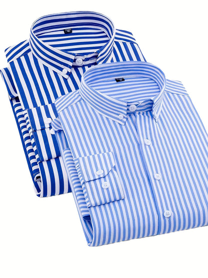 1+1pz Camicia Uomo a Righe con Maniche Lunghe - Colletto Casual, Tessuto Leggero, Ideale per Vacanze al Mare, Appuntamenti e Regali, Top Classico a Righe