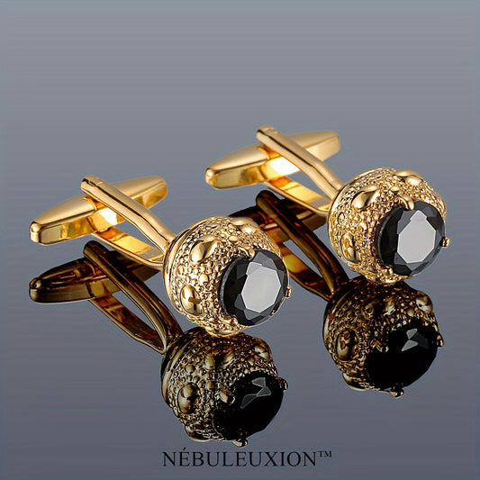 2pz Miglior Regalo e Set di Gemelli di Lusso Leggero Premium con Zirconia Nera | Gemelli da Camicia Francese | Gemelli per Matrimonio/Banchetto/Cerimonia/Affari