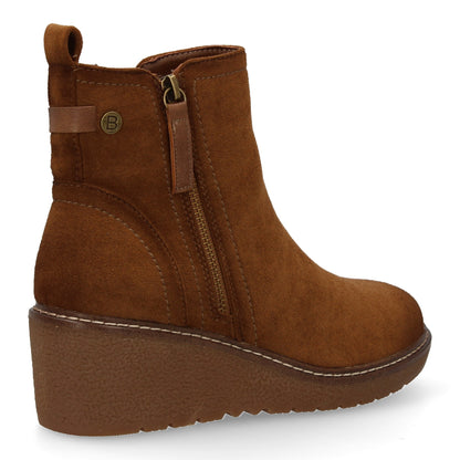 Stivaletto con Zeppa Donna, Design Comodo ed Elegante. Dettagli Cuciti con Chiusura a Cerniera e Linguetta Posteriore. Perfetto per Autunno e Inverno