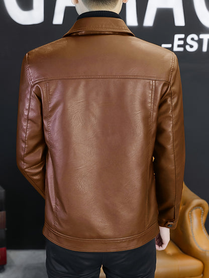 Linea Classic - Giacca da uomo autentica - Stile bomber marrone con chiusura a cerniera