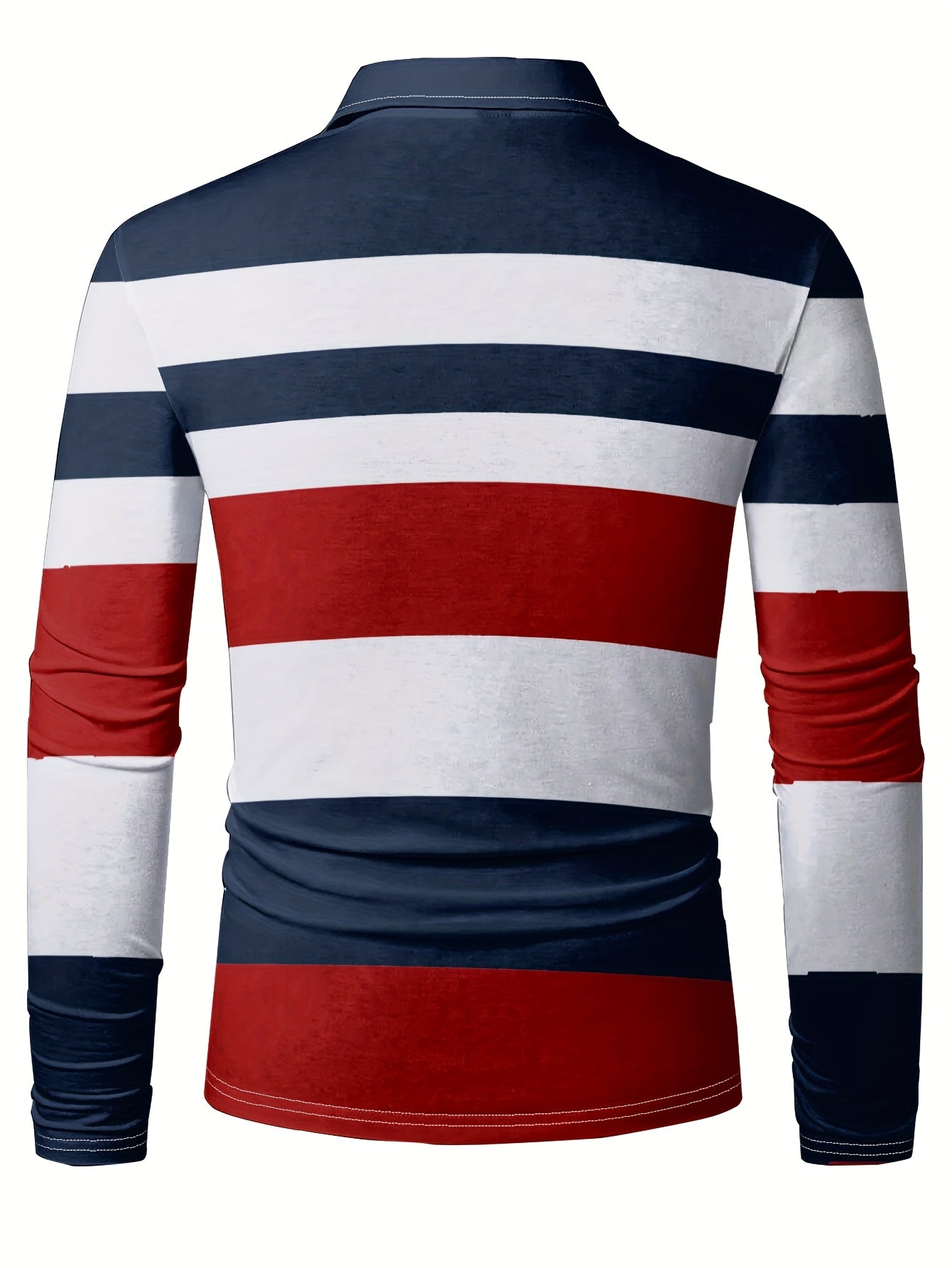 Maglietta polo casual da uomo a maniche lunghe con stampa digitale 3D - Design a righe nere e bianche, colletto con bottoni, vestibilità regolare per abbigliamento casual, abbigliamento confortevole | Stile polo classico | Abbigliamento casual resistente,