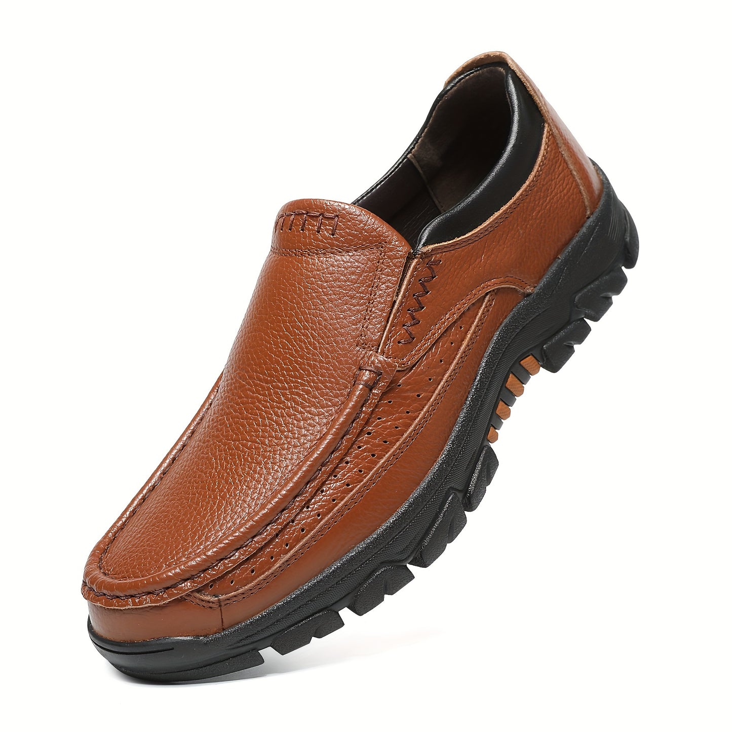 Scarpe Eleganti da Uomo in Vera Pelle Slip-On per Papà di 40-50 Anni - Suola in Gomma Antiscivolo, Punta Tonda, Comode, Adatte per Tutto l'Anno per Occasioni Casual e Business (Marrone, Fino alla Taglia 50), Calzature Versatili | Cerniera Laterale | Scarp