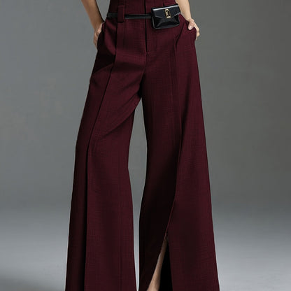 Women'S Elegant Wide-Leg Trousers - Non-Belted Pants with Elastic Waist, All-Season Formal & Everyday Pants for Office, Parties, Casual Outfits - Diqiuivy Professional Women'S Clothing, Party Attire, Smooth Texture, Office Wear, Stylish Bottoms