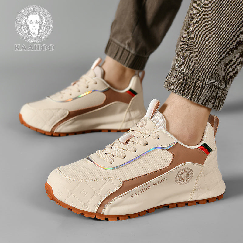 KAAHOO Scarpe da Ginnastica Casual Uomo in Beige//Grigio/Nero/Verde - Tomaia Traspirante e Suola in Gomma, Calzature Versatili con Lacci per Palestra ed Abbigliamento Informale, Scarpe Sportive per Uomini, Scarpe Sportive Bianche per Uomo, Scarpe da Tenni