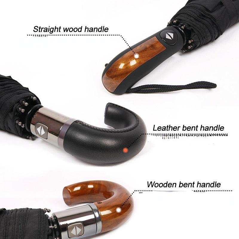 Ombrello Classico Stile Inglese 10 Stecche Resistente al Vento Pieghevole a 3 Strati Parasole di Qualità per Uomo Elegante