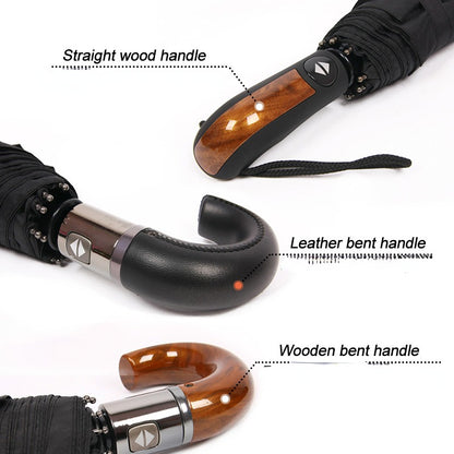 Ombrello Classico Stile Inglese 10 Stecche Resistente al Vento Pieghevole a 3 Strati Parasole di Qualità per Uomo Elegante