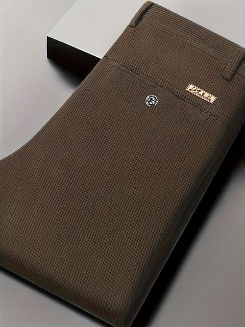 Pantaloni Eleganti da Uomo in Velluto a Coste - 5 Colori Disponibili, Pantaloni a Gamba Dritta Business Casual & Semi-Formali, Tessuto Antivizzo per Ufficio, Matrimonio, Riunioni - Primavera/Autunno (Lavaggio a Mano/Lavaggio a Secco) - Vestibilità Matura,