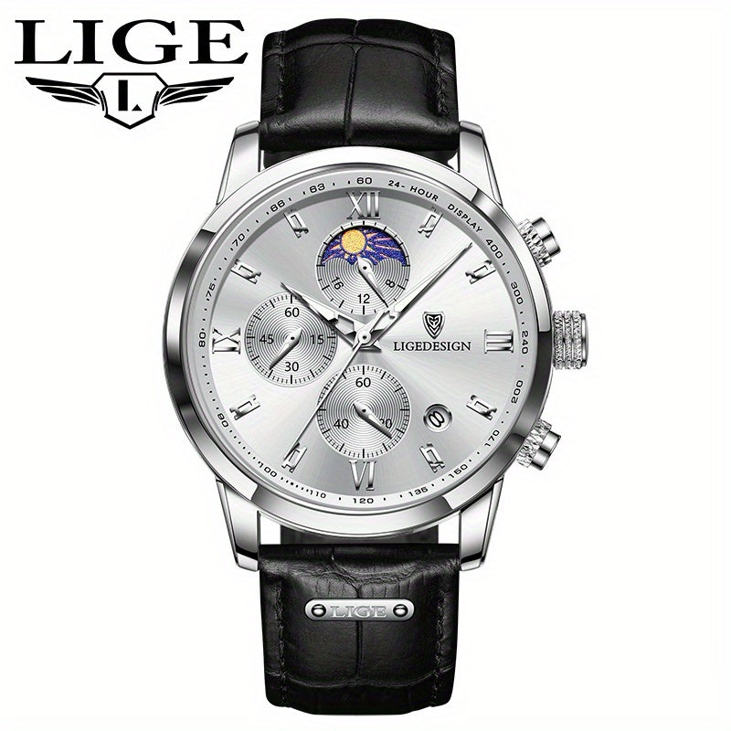 LIGE Fashion Quartz Watch, 24 Ore Calendario/Modalità Luce Notturna/Cinturino in Pelle Sintetica Vera, Orologi da Polso con Charme di Personalità Unica, Scelta Ideale per il Regalo, Adatto per Donne/Uomini