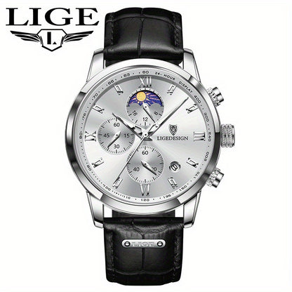 LIGE Fashion Quartz Watch, 24 Ore Calendario/Modalità Luce Notturna/Cinturino in Pelle Sintetica Vera, Orologi da Polso con Charme di Personalità Unica, Scelta Ideale per il Regalo, Adatto per Donne/Uomini