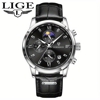 LIGE Fashion Quartz Watch, 24 Ore Calendario/Modalità Luce Notturna/Cinturino in Pelle Sintetica Vera, Orologi da Polso con Charme di Personalità Unica, Scelta Ideale per il Regalo, Adatto per Donne/Uomini