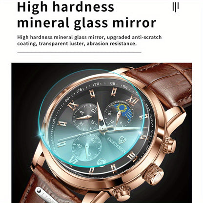 LIGE Fashion Quartz Watch, 24 Ore Calendario/Modalità Luce Notturna/Cinturino in Pelle Sintetica Vera, Orologi da Polso con Charme di Personalità Unica, Scelta Ideale per il Regalo, Adatto per Donne/Uomini