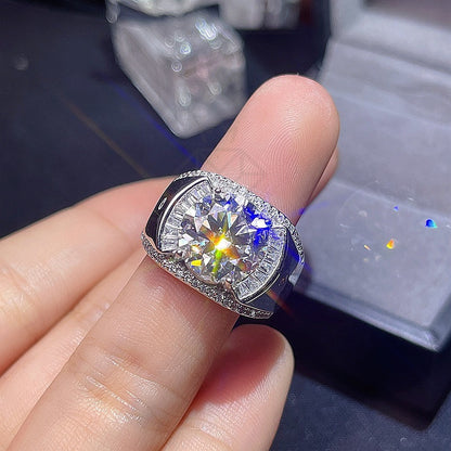 1pc 5ct Anello da uomo con diamante moissanite, pietra centrale a taglio rotondo con pietre d'accento, lussuoso e versatile per l'uso quotidiano, anniversario, regali di fidanzamento per lui, lui, fidanzato, marito, papà, mamma, amico, gioielli per occasi