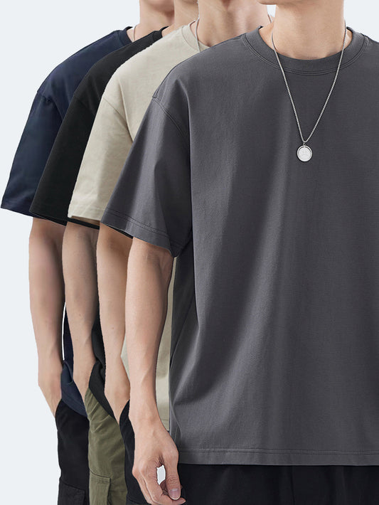 4pz T-Shirt in Cotone Premium da Uomo - Casual Estivo a Maniche Corte, 100% Cotone Puro, Lavabile in Lavatrice, Girocollo in Colori Assortiti (Blu Navy, Beige, Grigio, Nero) con Motivo Geometrico