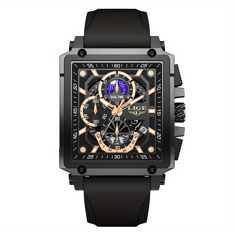 Orologio da polso LIGE da uomo, di lusso, impermeabile, al quarzo, quadrato, da uomo/donna, con data, sportivo, in silicone